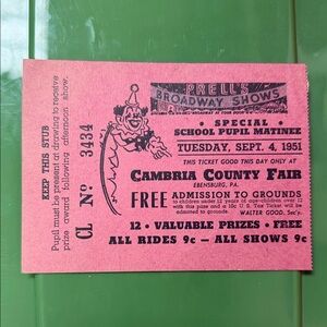 1951 Vintage Cambria County Fair Ticket